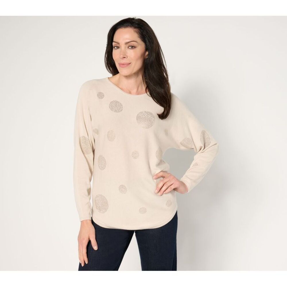 SUNNYLiFE Women's Top Sweater Sz M EmBelleished Sparkle Dot White A673758